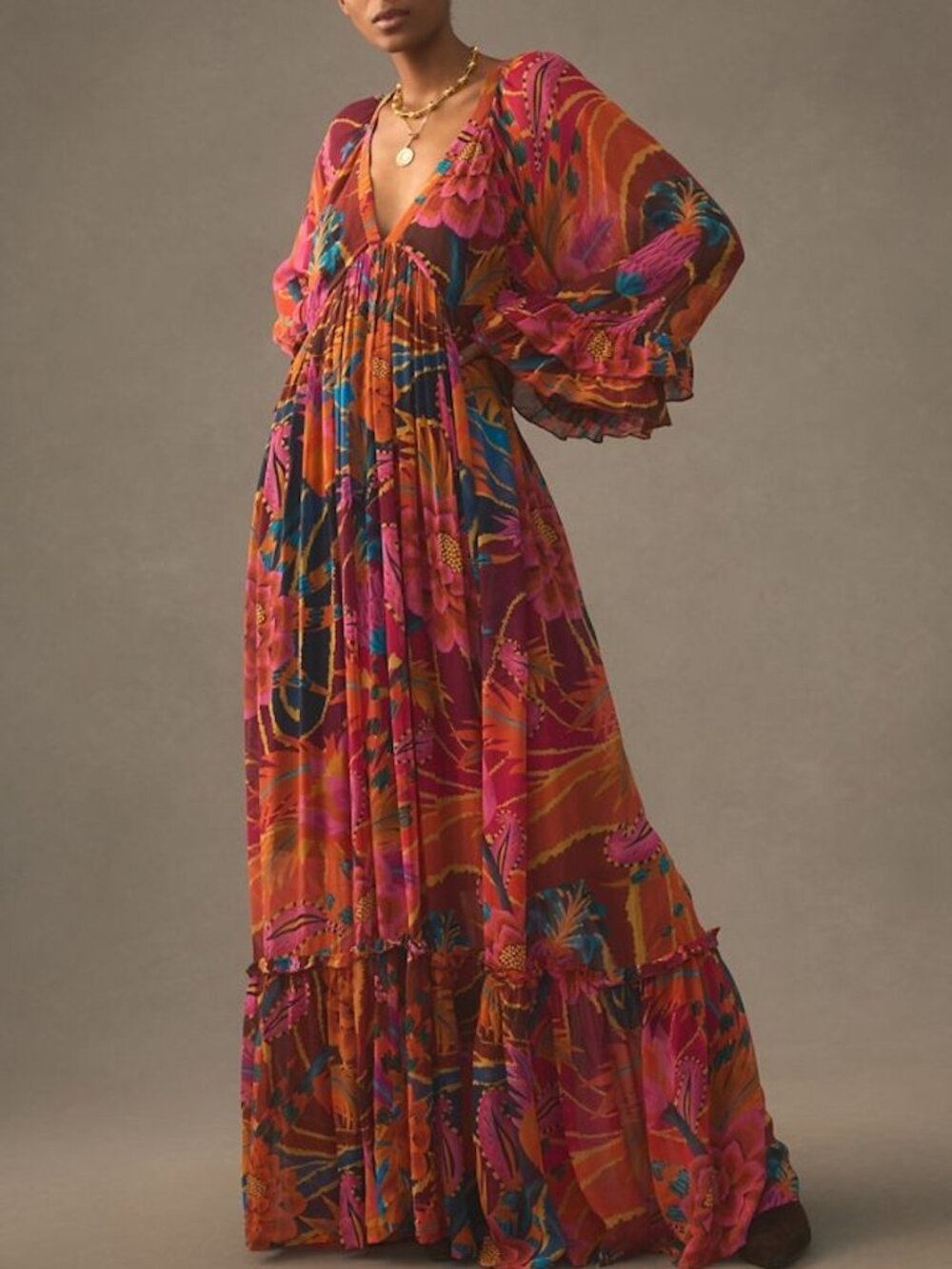 FARM Rio Vintage Wave Long Sleeve Maxi Dress – XS – NWT – $315 Retail